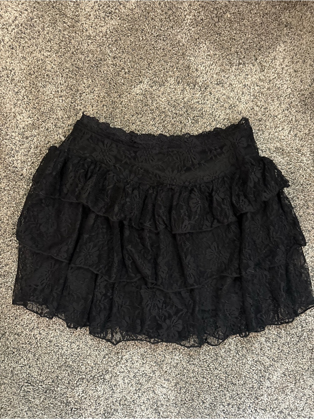 Black Lace Tiered Mini Skirt - Women's